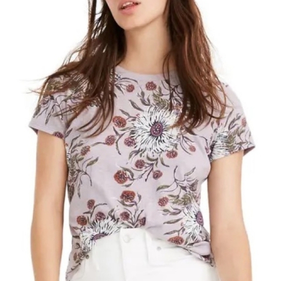 Madewell Lo-fi Shrunken Painted Blooms Floral Light Purple Tee - Picture 1 of 8